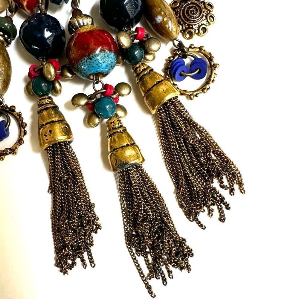 Vintage Treska wrap around beaded chain tassel choker necklace - Picture 9 of 11